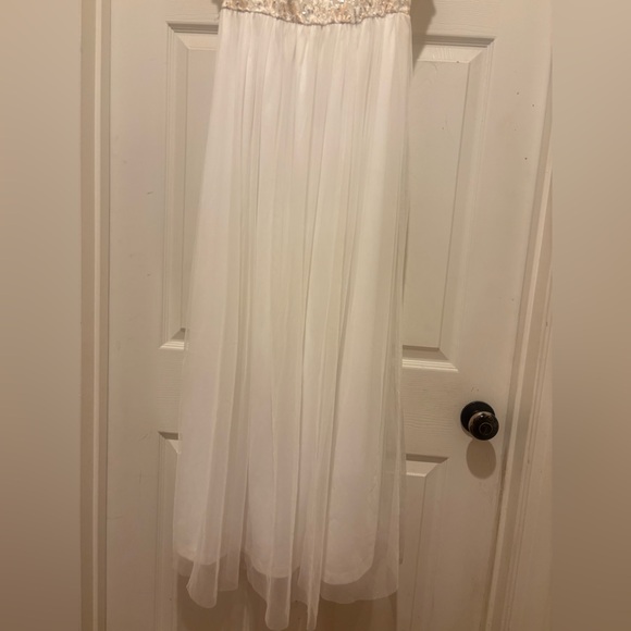 Sequin Sleeveless Dress in Cream and Gold and Chiffon Bottom - Picture 5 of 10